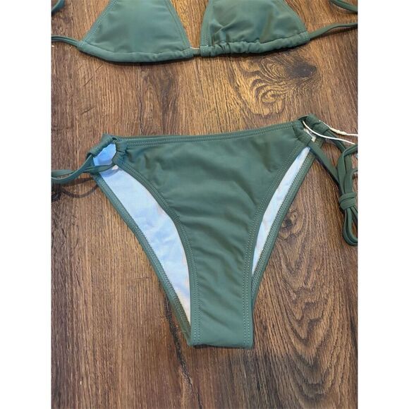 Hisaguhe Women's Dark Green Tie-Side Triangle Bikini Set Size S - Picture 4 of 12